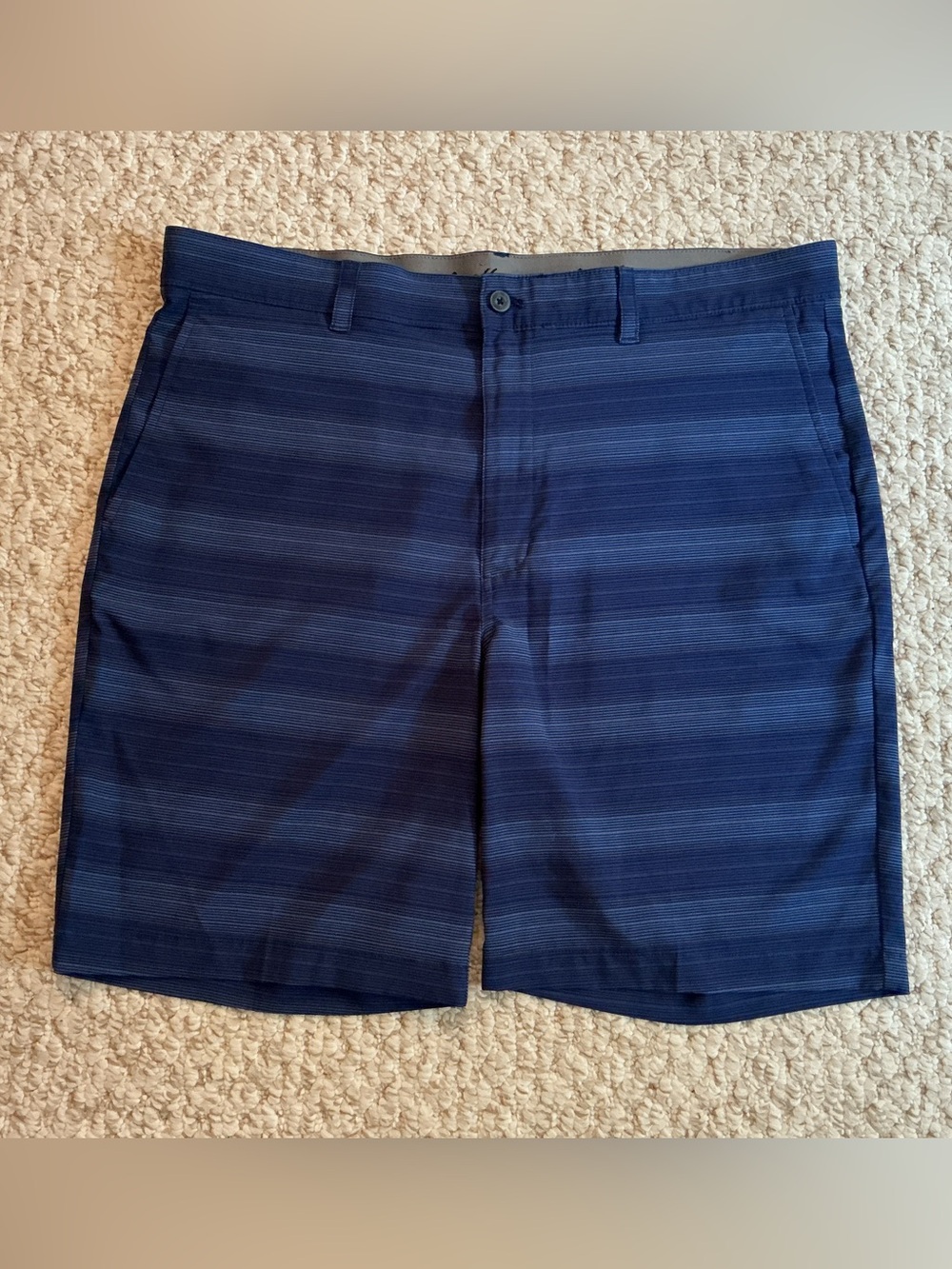Perry Ellis Navy Striped Flat-Front Shorts